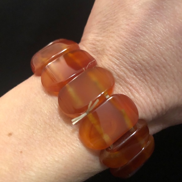 Chunky Vintage Reddish Amber Orange Beaded Bracelet - Picture 3 of 9